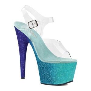 7” Aqua Blue Ombré Glitter Heels